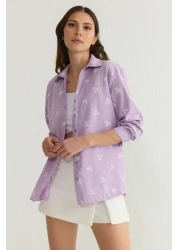  Collection قميص منسوج من القطن مخطط باللون الأرجواني TWOSS23GO00373