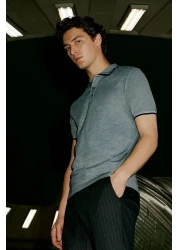 AC&Co / Altınyıldız Classics Navy Blue Slim Fit Polo Collar Men's T-Shirt - Non-Shrinkable Cotton Fabric