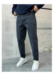 DİFRANSEL Men's Comfortable Fit Anthracite Boyfriend Pants