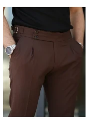 BASEL.CO Men's Old Money Pleated Double Leg Fabric Trousers