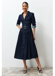  Collection Jacket Lapel Maxi Denim Dress with Belt - Twoss24El00776