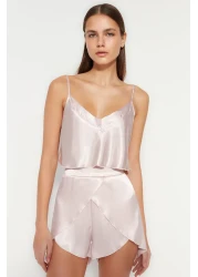  Collection Powder Satin Rope Suspender Shorts Woven Pajamas Set Thmss23Pt00097