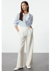  Collection Straight Cut White Woven Trousers - Waist Detail, Twoaw25Pl00038