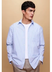 Defacto Relax Fit Polo Collar Striped Poplin Long Sleeve Shirt A9440Ax23Au