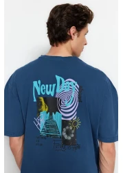  Collection Indigo Mystic Printed Oversize Cotton T-Shirt - Tmnss22Ts0838