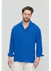 Gray Clothing قميص رجالي صيفي فضفاض من الكتان النيلي Ayrobin فضفاض مناسب للصيف