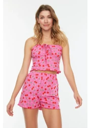  Collection Cherry Print Pink Shorts Pajama Set - 100% Cotton Thmss22Pt0649