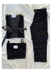 Pijamacs Black Heart Patterned Pegasus Pajama Set with Apron