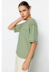  Collection Green 100% Cotton Karyoka Stitched and Printed Relaxed/Wide Relaxed Cut Knitted T-Shirt TWOSS21TS0656