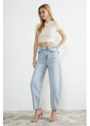  Collection Light Blue High Waist Barrel Baggy Jeans Twoss24Je00113