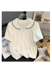 Elysira Baby Collar Embroidered Basic Knitwear Women's T-Shirt