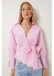 Lovelyİstanbul Shirt Collar Wrap Poplin Blouse Pink Ldp0046