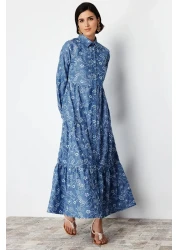  Modest Indigo Cotton Shirt Dress - TCTSS24EB00091