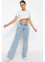  Collection Blue Waist Detailed High Waist Wide Leg Jeans TWOSS21JE0385