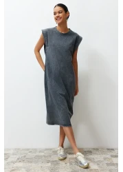  Collection Anthracite Washed/Scattered Effect Shift/Straight Cut Knitted Dress Twoss24El00126