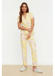  Collection طقم بيجامة قطنية صفراء بنمط الأزهار - قميص وبنطلون THMSS20PT0063