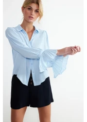  Collection Spanish Sleeve Baby Blue Woven Shirt - Regular Fit TWOAW22GO0487