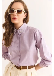 Olalook Women's Lilac Collar Stone and Sequin Detailed Flam Linen Shirt Gml-19001321