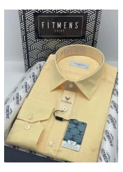 Fitmens Classic Long Sleeve Linen Collar Bottom Button Men's Shirt with Gift Box Fs- 003686 - Yellow