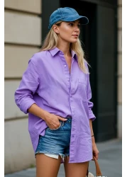  Collection Light Purple Single Pocket Boyfriend/Wide Fit Cotton Woven Shirt TWOAW20GO0115