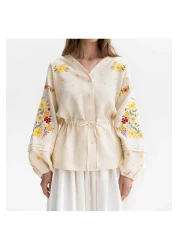 Lavanta Tekstil Floral Embroidered Shirt with Tie Detail