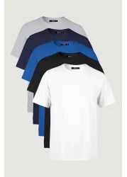 mmetalic Men's Multi-Colored T-Shirt Regular Fit Relaxed Fit Crew Neck 5-Piece Basic T-Shirt Pack