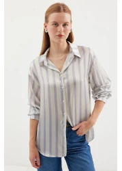 Bigdart موديل 3964 - قميص ساتان خفيف الوزن ومتدفق، رمادي