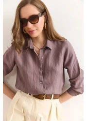 Olalook قميص نسائي من فرو المنك شفاف مخطط بقصة عادية GML-19001334