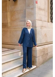 LOCCO Women's Double Breasted Collar Suit Navy Blue