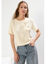  Collection 100% Cotton Accessory T-Shirt with Flower Detail - Twoss25Ts00026