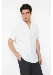  Collection Ecru Knitted Shirt - Regular Fit, Half Placket, Comfortable TMNSS24GO00036