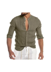 Piola Club Judge Collar Linen Khaki Men's Shirt