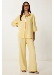 Lovelyİstanbul Linen Shirt Pants Suit Yellow Ldp0058