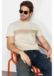  Collection تي شيرت مخطط مطبوع 100% قطن بأكمام قصيرة - رقبة دائرية TMNSS24TS00059