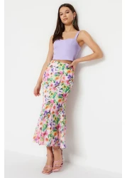  Collection Multicolored Floral Patterned Maxi Length Woven Skirt TWOSS23ET00124