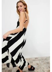  Collection Black Printed A-Line Textured Maxi Dress - Adjustable Strap, Wrap Detail TWOSS24EL00060