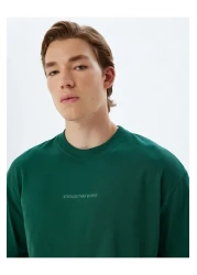 Koton Cotton Oversize T-Shirt - Slogan Print, Crew Neck, Short Sleeve
