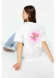  Collection Premium Ecru 100% Cotton Back Printed Relaxed/Wide Relaxed Cut Knitted T-Shirt TWOSS23TS00374