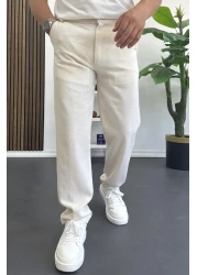 Edwox Men's Regular Fit Linen Trousers Off White Edw386