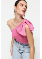  Collection Pink Single Sleeve Bow Detailed Knitwear Blouse Tprss22Bz0166