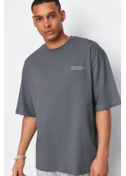  Collection Oversize Anthracite Crew Neck Printed T-Shirt - 100% Cotton TMNSS23TS00084