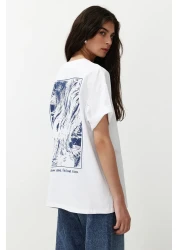  Collection White 100% Cotton Back and Front Printed Oversize/Comfortable Fit Knitted T-Shirt TWOSS24TS00234