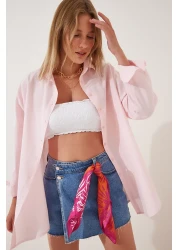 Happiness İstanbul قميص أساسي طويل كبير الحجم باللون الوردي الفاتح للنساء DD00842