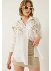 Bianco Lucci Women's Sequin Embroidered Regular Fit Aerobin Shirt 60283213