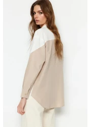 Collection Ecru Color Block Boyfriend Wide Fit Woven Shirt TWOSS23GO00393