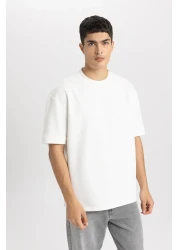 Defacto Oversize Wide Fit Crew Neck Heavy Fabric Basic Solid Short Sleeve T-Shirt B6494Ax24Sp