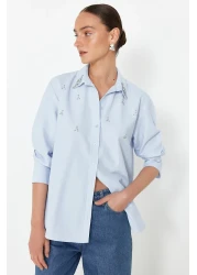  Collection Light Blue Stone Detailed Woven Shirt - Regular Fit TWOSS24GO00069