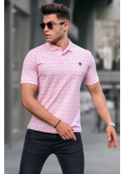 Madmext Pink Patterned Polo Collar T-Shirt 5889