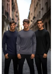  Collection Black-Navy-Anthracite Regular/Regular Cut 3 Pack Basic 100% Cotton Tok T-Shirt Tmnaw21Ts0197