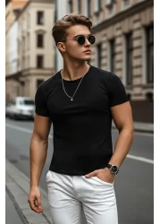  Collection Black Slim Fit Crew Neck 100% Cotton T-Shirt - Tmnss19Bo0001